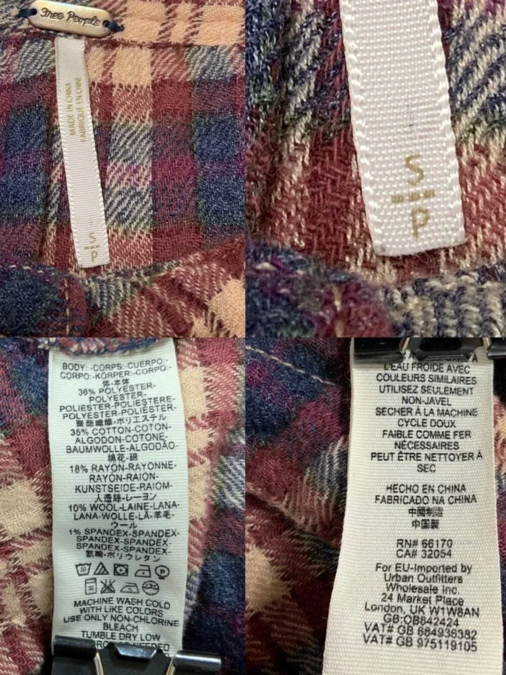 Free People Northern Bound Pullover Top Shirt S Plaid Moonlit Combo Wool Blend